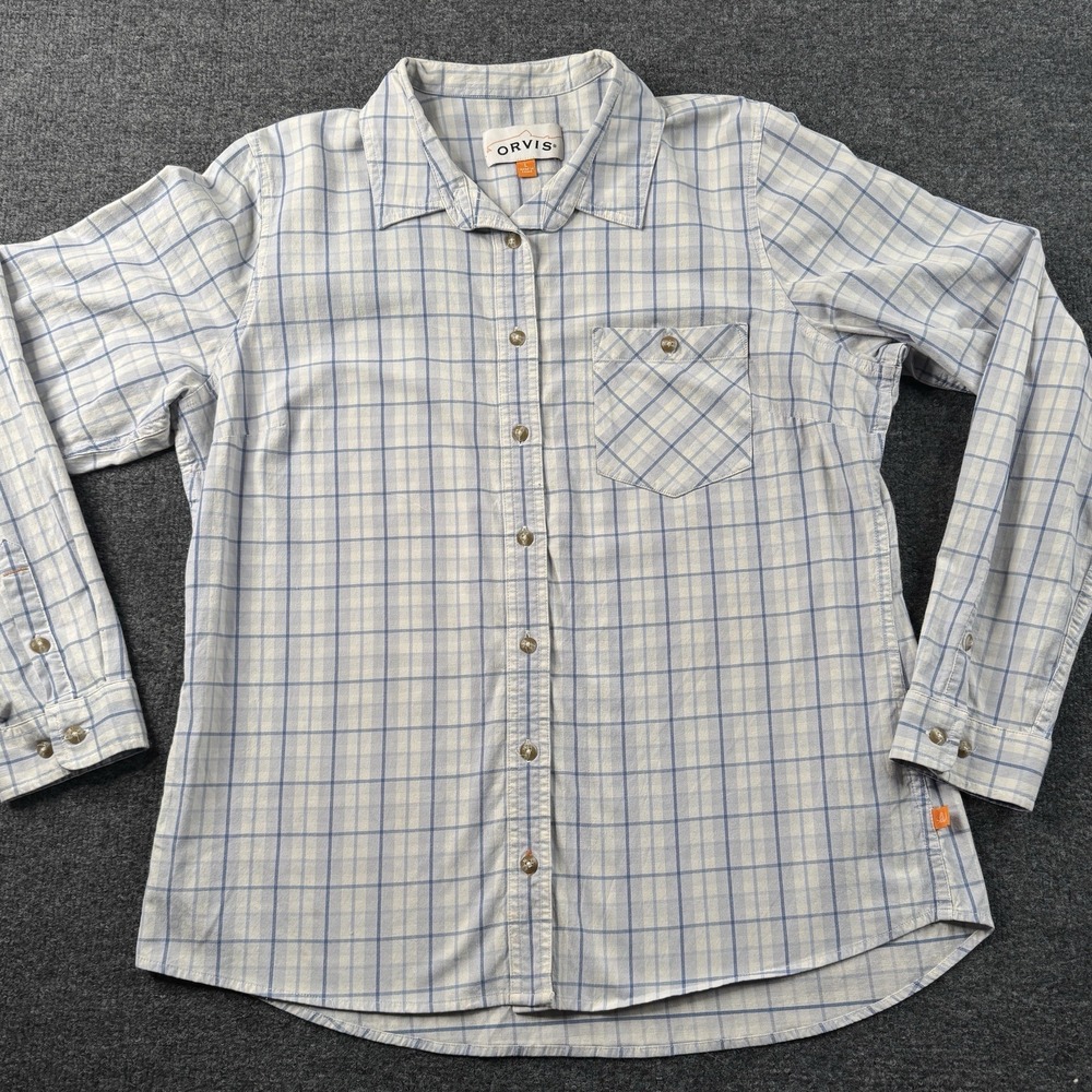 ORVIS Mens Shirt Size Large Button Down Long Sleeve Blue White Plaid